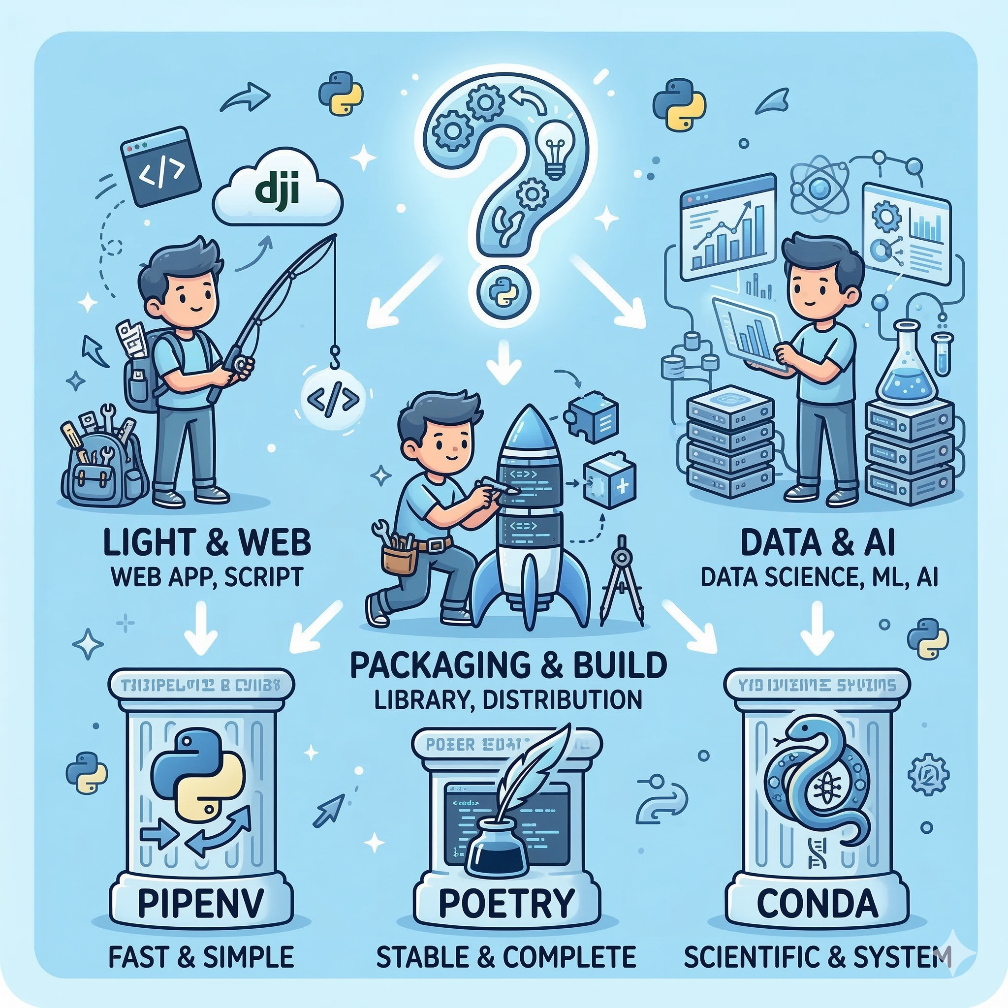 pipenv, poetry, conda