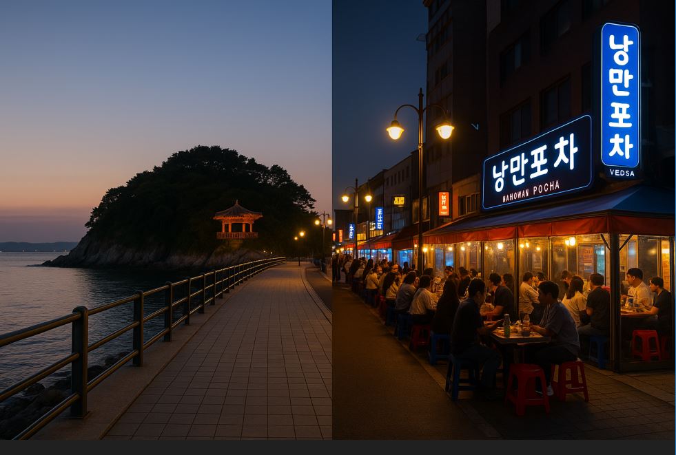 여수 낭만포차 가게에서 술마시는 사람들 사진