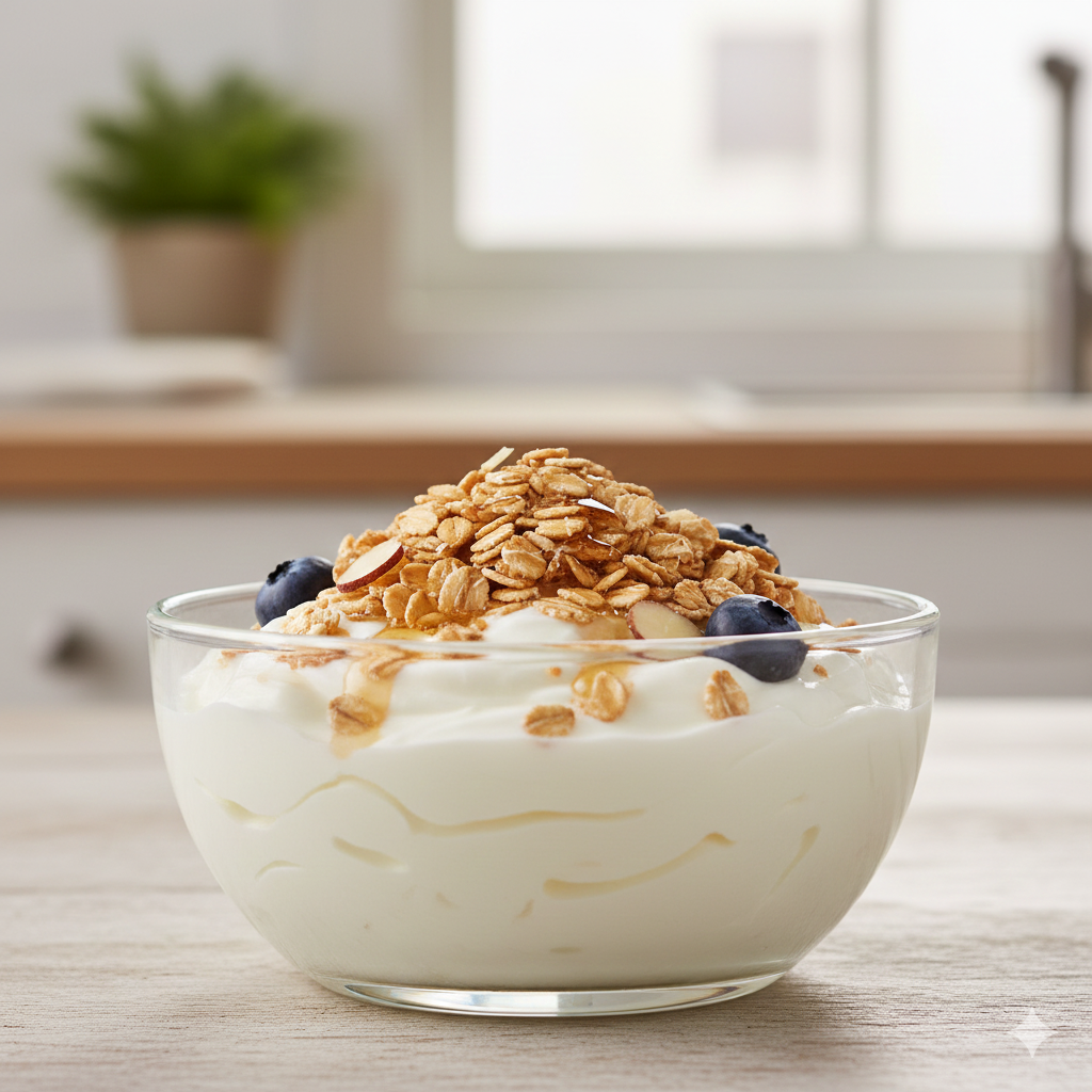 요거트에 섞어 간편한 아침 식사 대용으로 즐기는 부드러운 오트밀