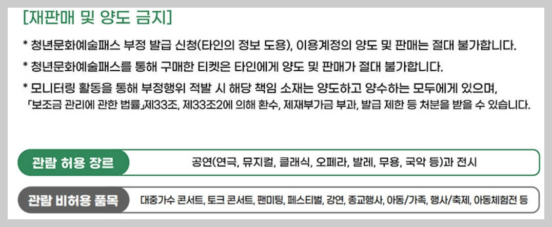 청년 문화예술패스 재판매 및 양도금지