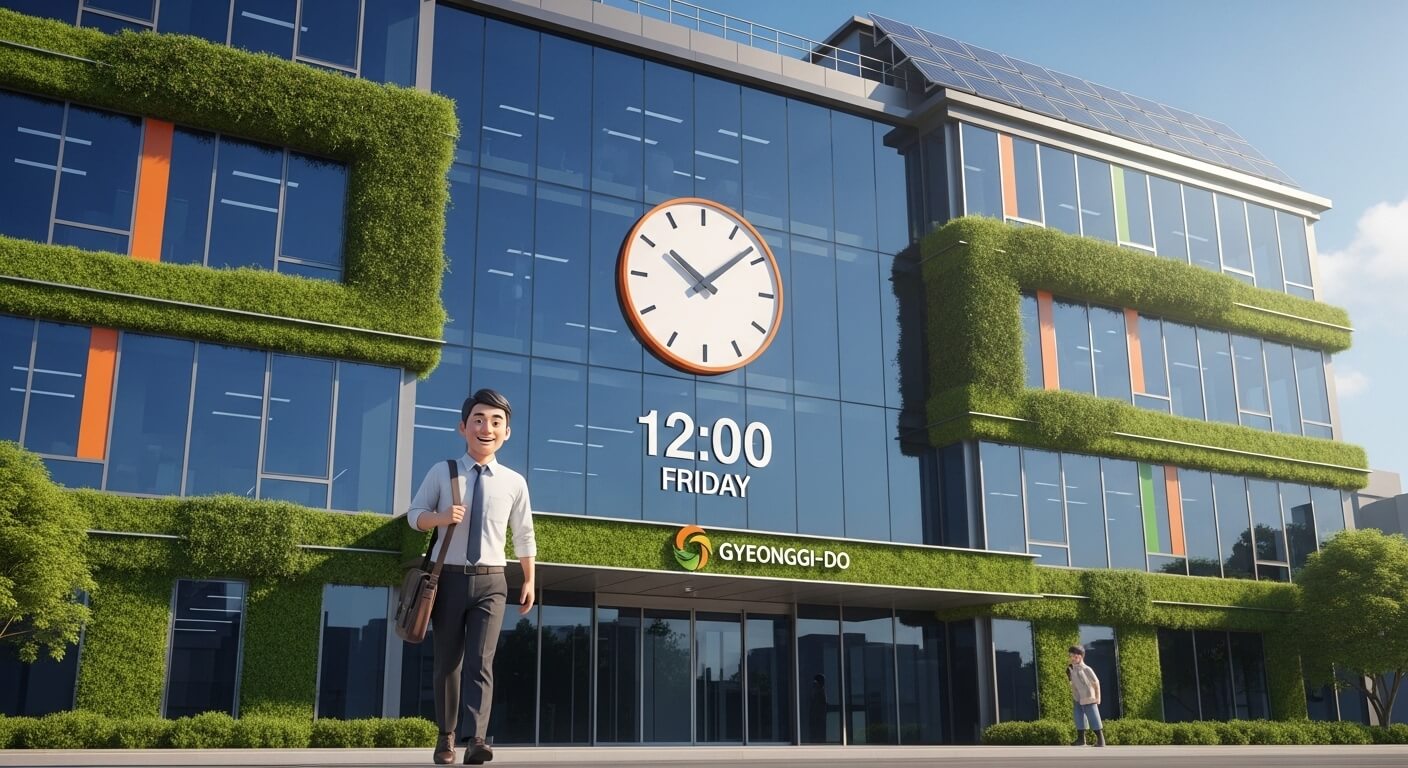 경기도의 건물에 직장인이 금요일 12시에 나오는 모습