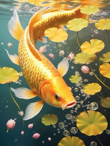노랗고-멋진-황금-잉어가-강물속으로-유유히-헤엄치는-모습