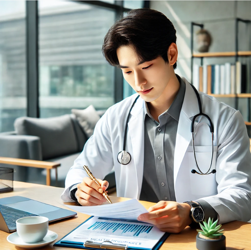 건강보험 서류를 검토하는 모습