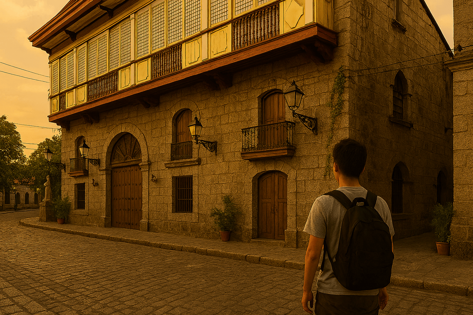 인트라무로스 거리를 걷는 여행객이 스페인 식민 시대 양식의 건물들을 감상하는 모습. 필리핀여행에서 만나는 유럽풍 정취다.