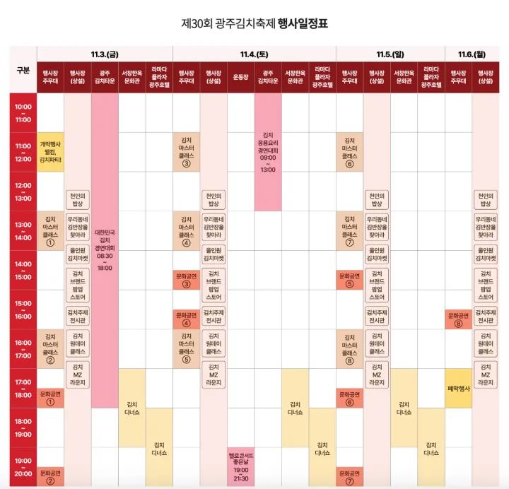 제30회 광주김치축제 일정표