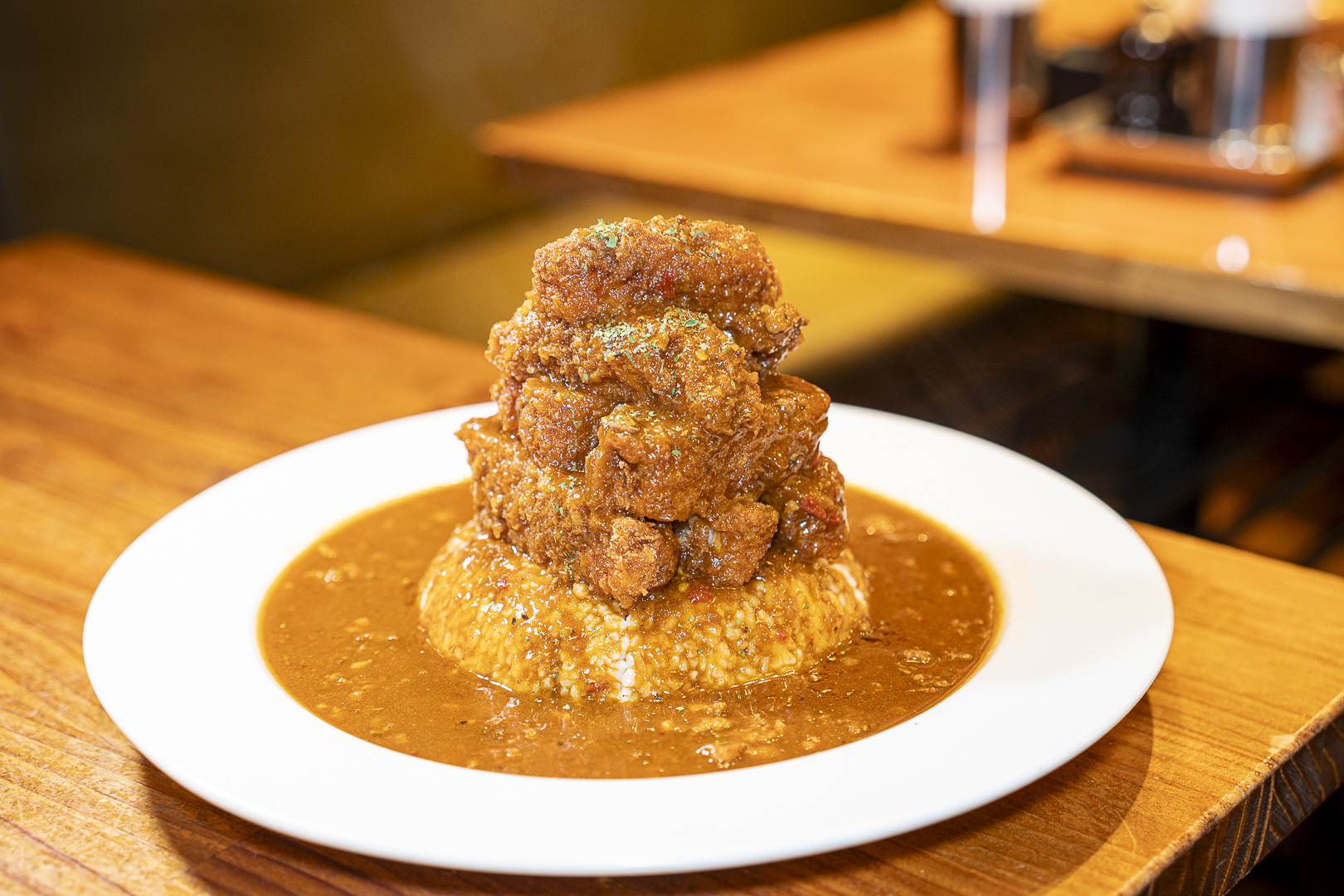 Daru Shokudo — Dojima Underground Shopping Area: Fried pieces piled high over sauce.