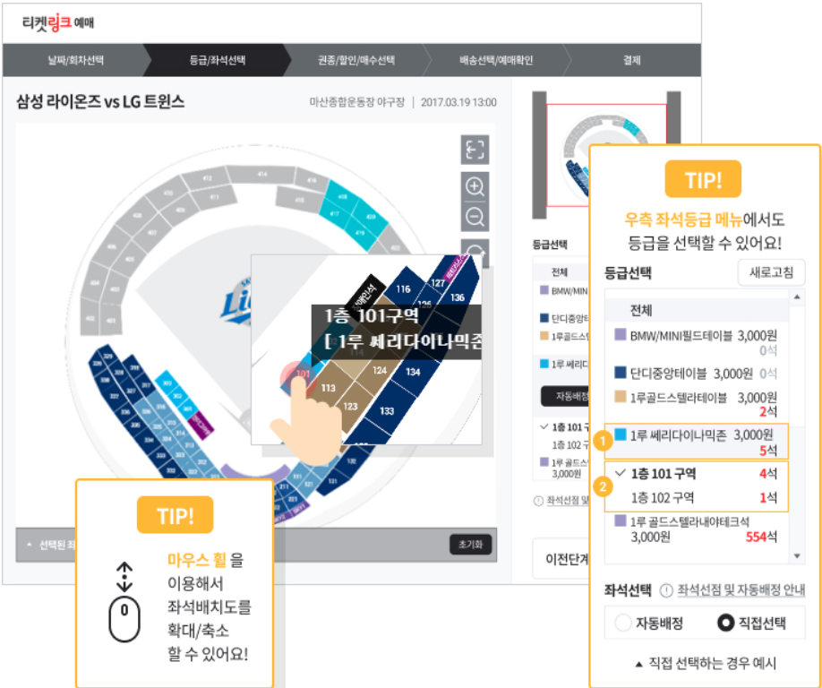 티켓링크 스포츠 티켓 예매 방법(출처-홈페이지)