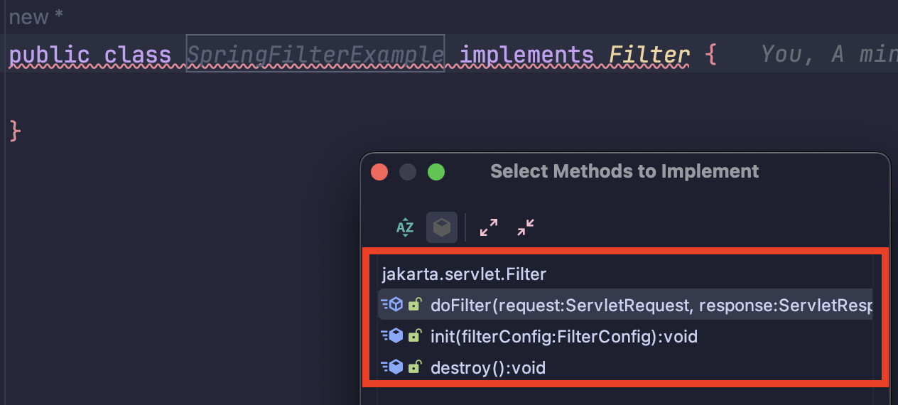 implements Filter methods