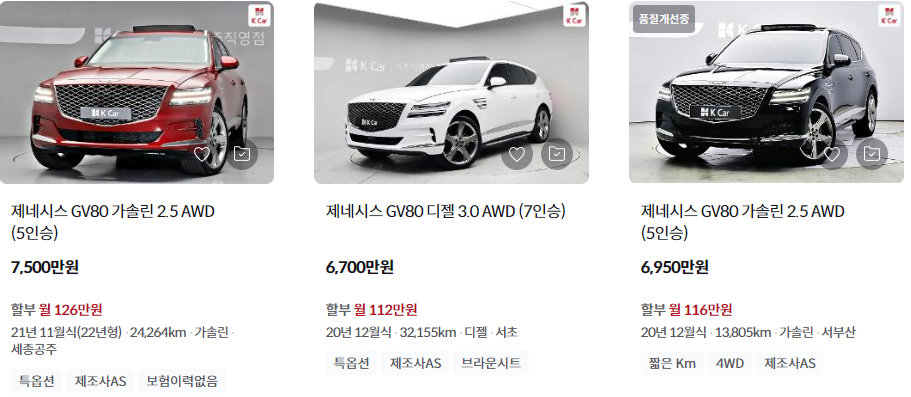 제네시스 GV80, 전기차 제원 중고 가격