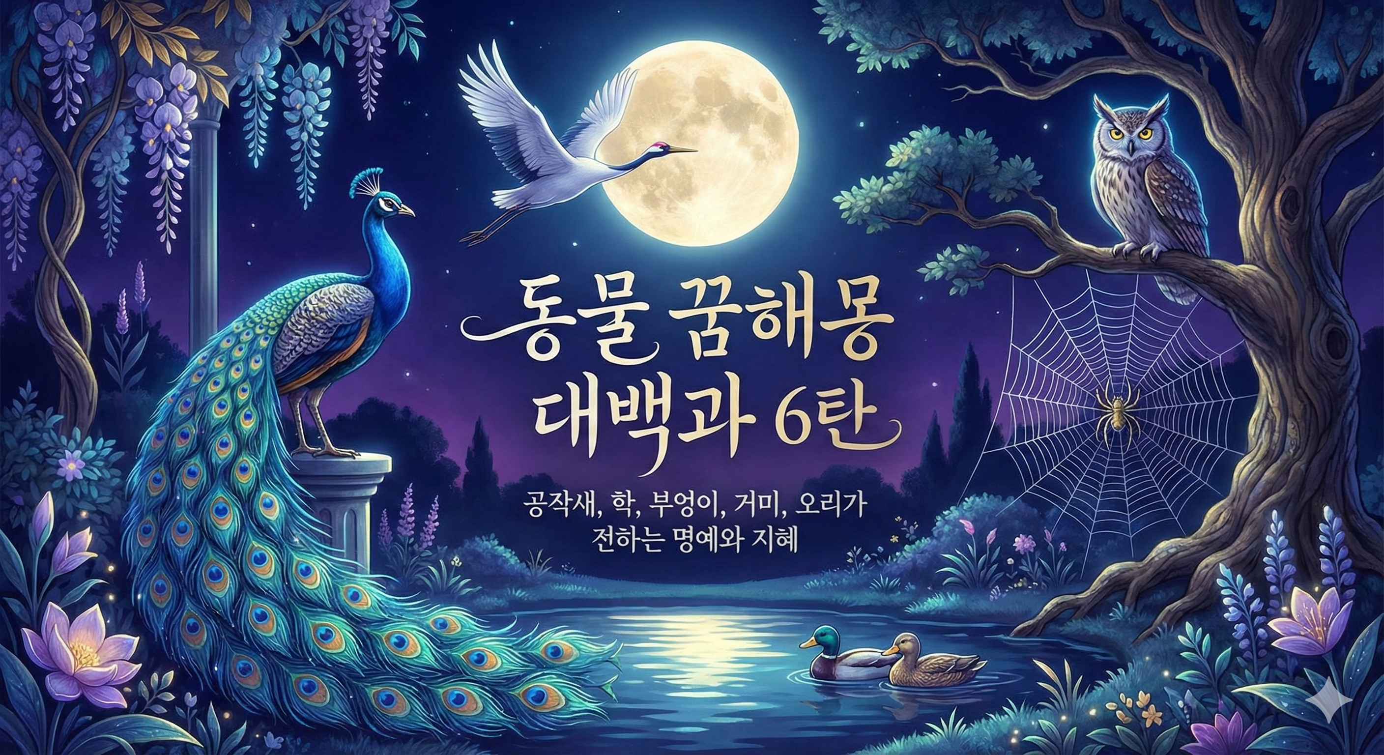 동물 꿈해몽 대백과 6탄_공작새, 학, 부엉이, 거미, 오리