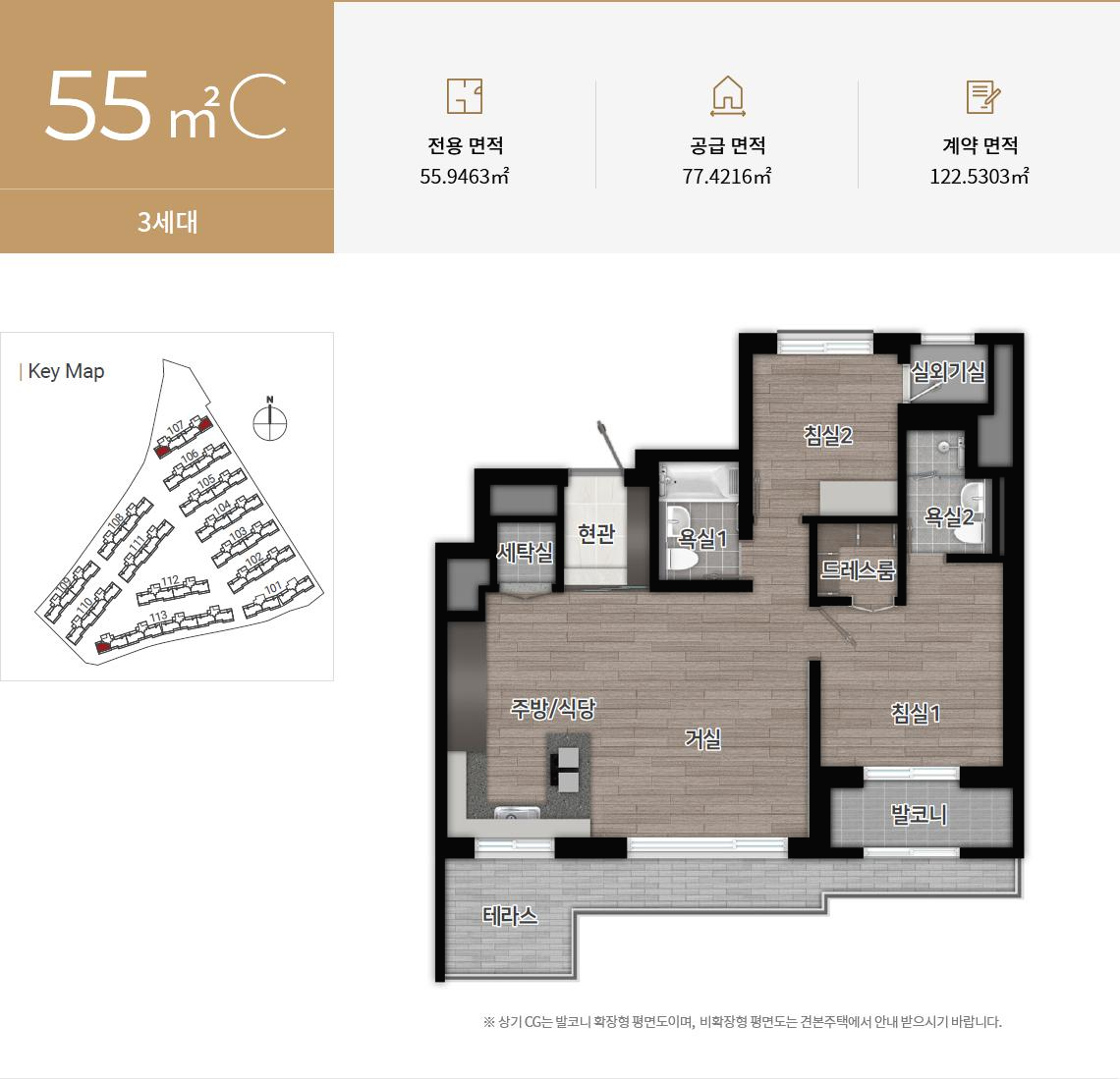 힐스테이트 수원 테라스 55C 평면도
