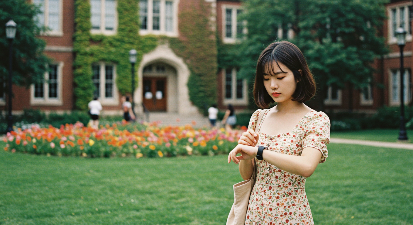 시계를 보고있는 한국여대생.