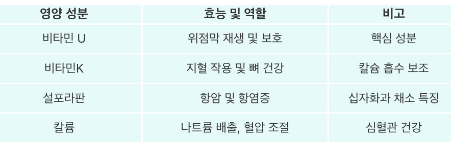 양배추의 영양 성분효능 및 역할비고