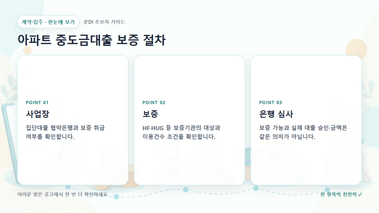 아파트 중도금대출 보증 절차 핵심을 세 칸으로 정리한 한눈에 보기