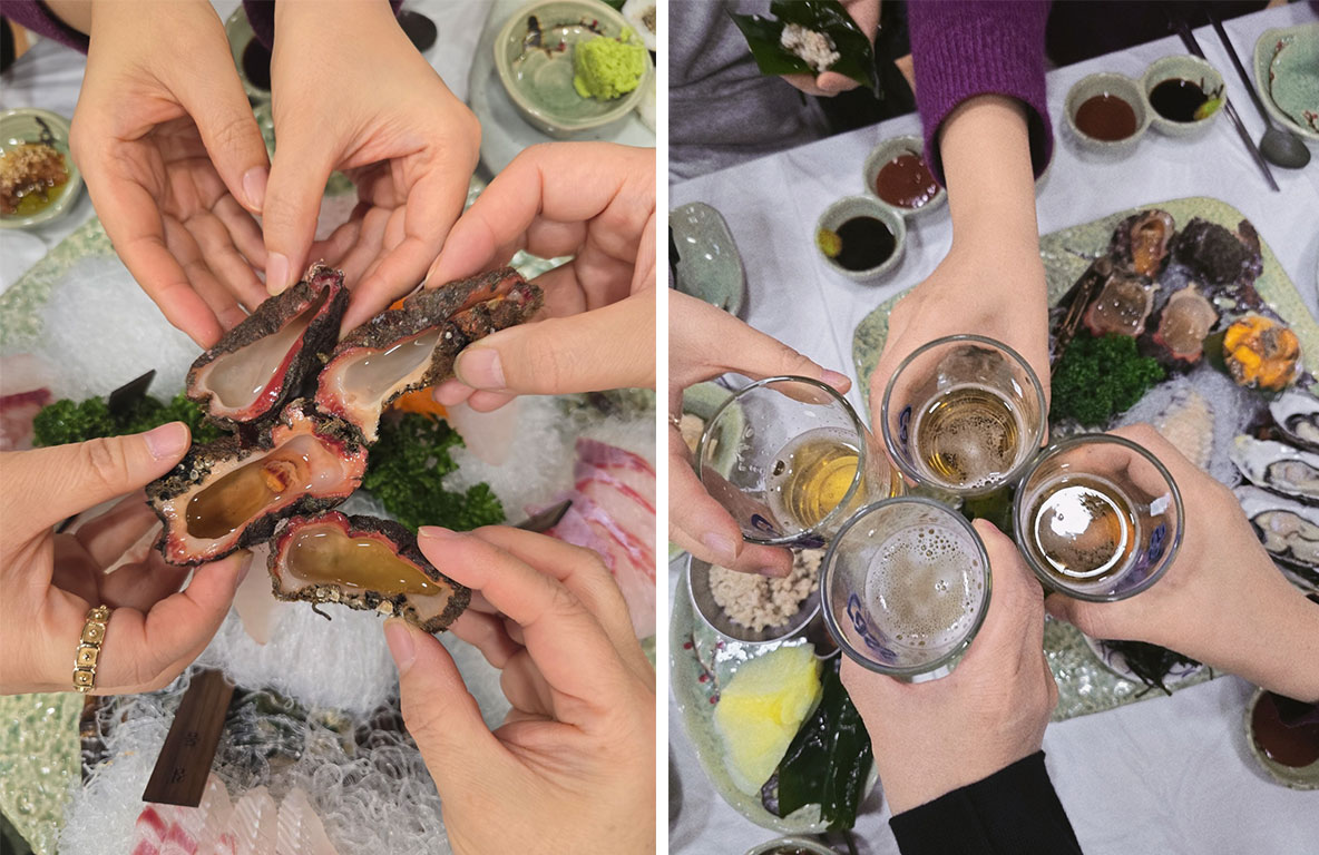 제주에서의 소중한 시간, 맛있는 회와 함께 건배