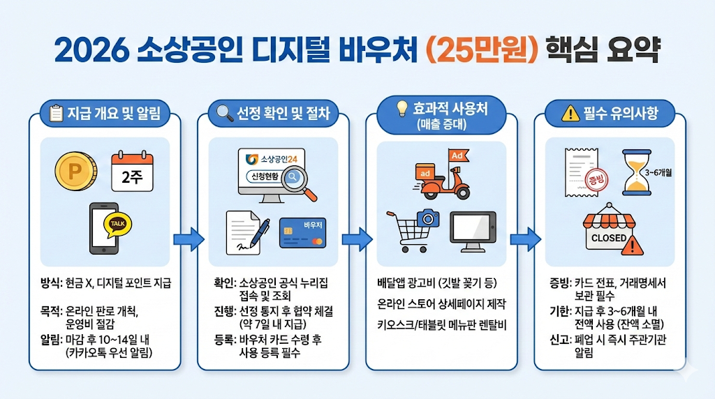 2026 소상공인 디지털 바우처 25만원 지급 시기 선정 확인 방법