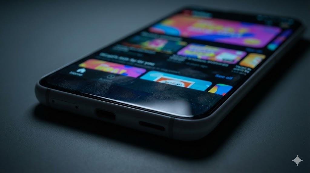 스마트폰 화면 하단에 내비게이션 바 버튼이 사라져 비어있는 모습의 클로즈업.