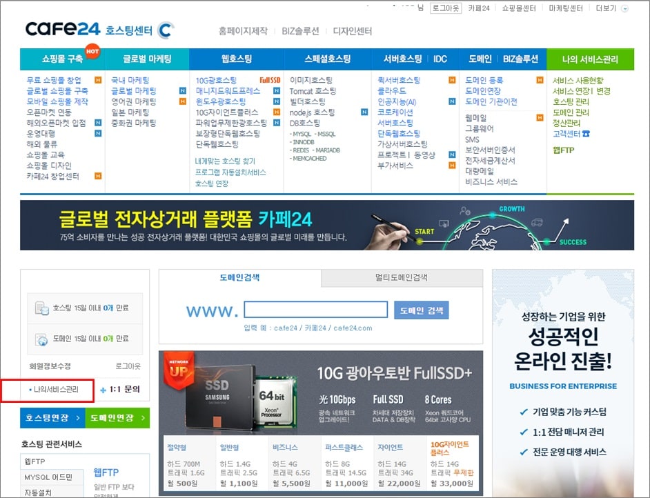 CAFE24-도메인-네임서버-화면
