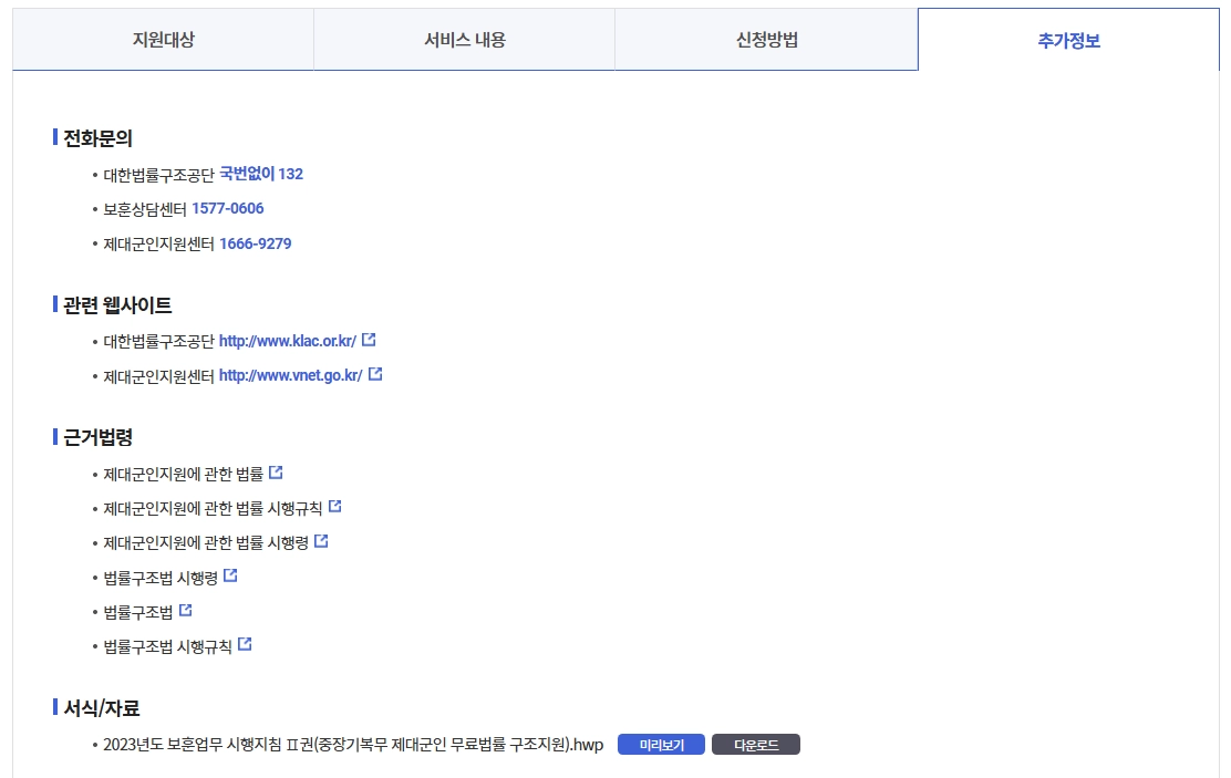 중장기복무 제대군인 무료법률구조 신청방법