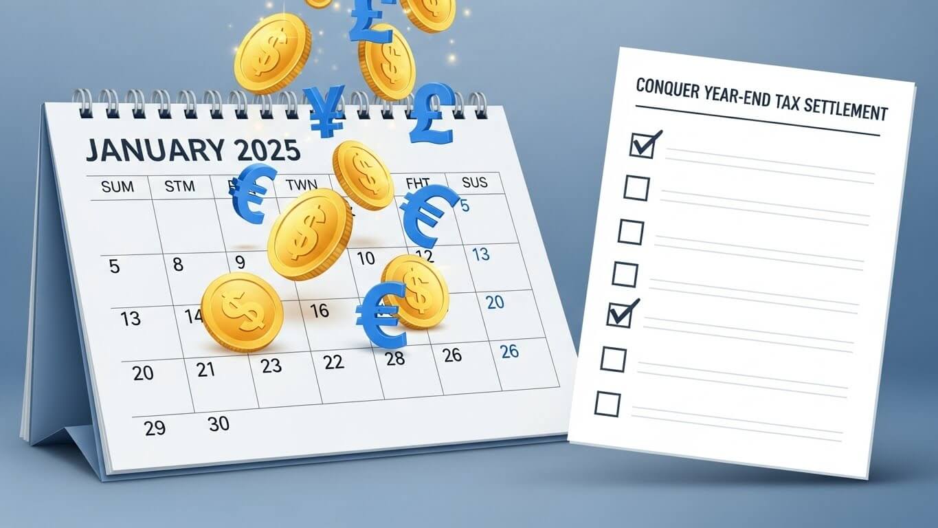 달력에 check list 가 있고 코인이 떨어지는듯한 삽화