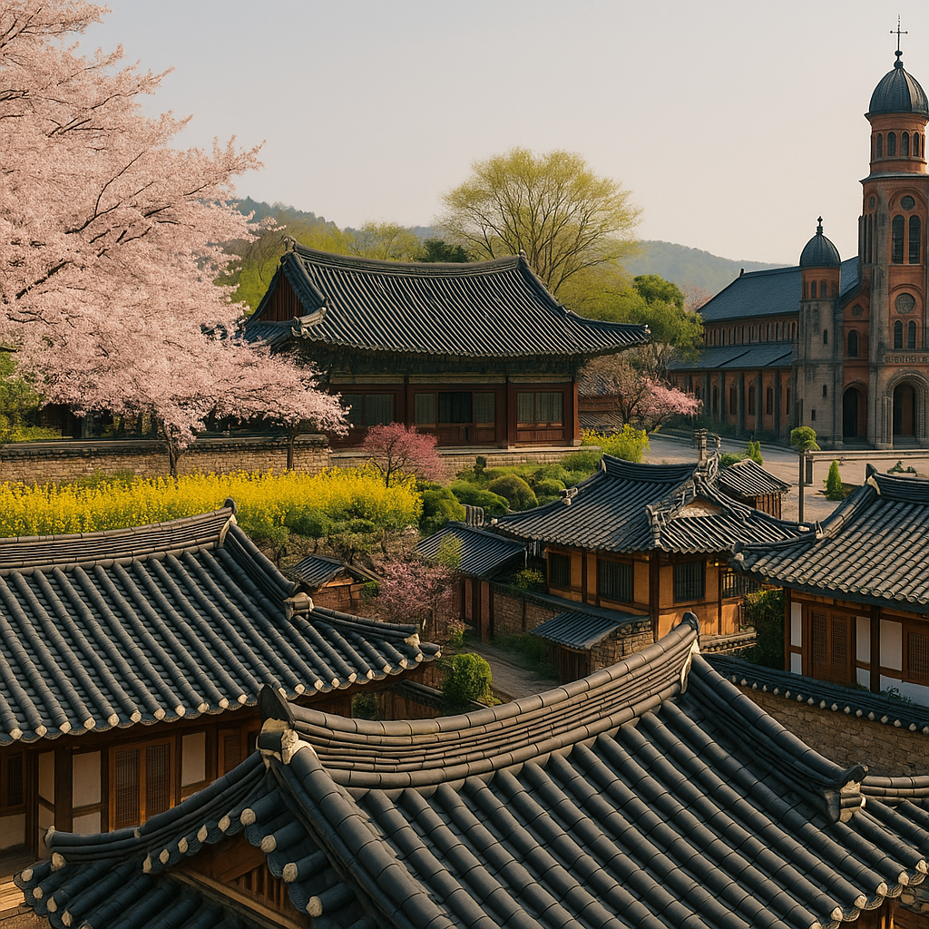 전주한옥마을, 경기전, 벚꽃. 전동성당, 한옥지붕