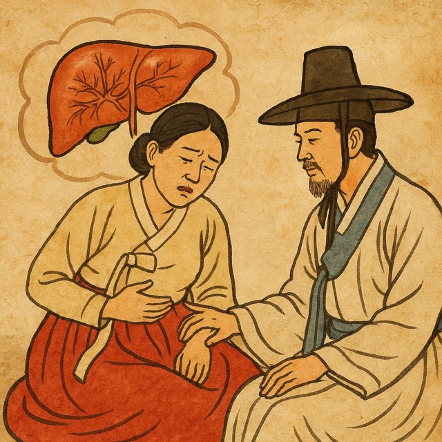 복부 통증으로 고민하는 여성과 진료 중인 한의사.(출처: 자체제작)