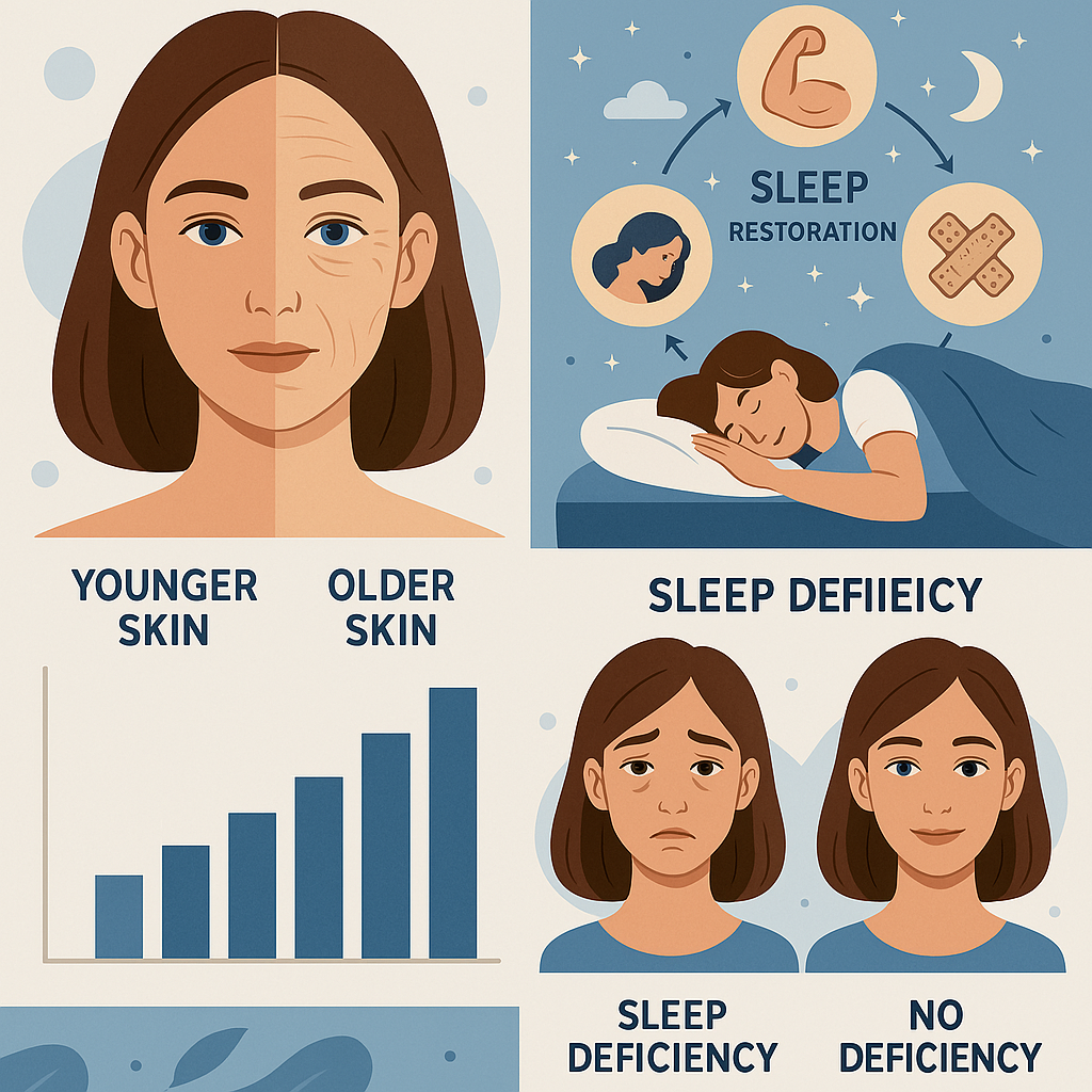 젊은 피부와 노화된 피부를 비교하는 이미지
수면 중 신체 재생을 보여주는 인포그래픽