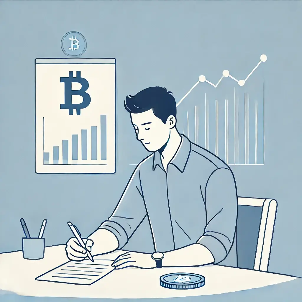 비트코인 투자 계획을 세우는 남성