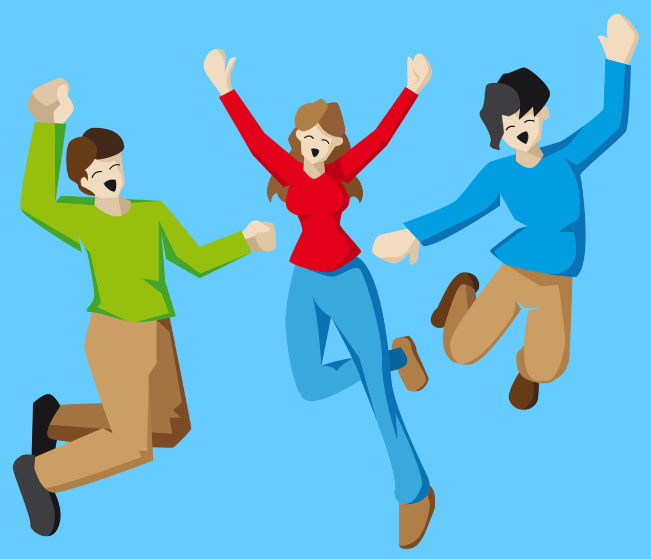 점프하는 남성과 여성