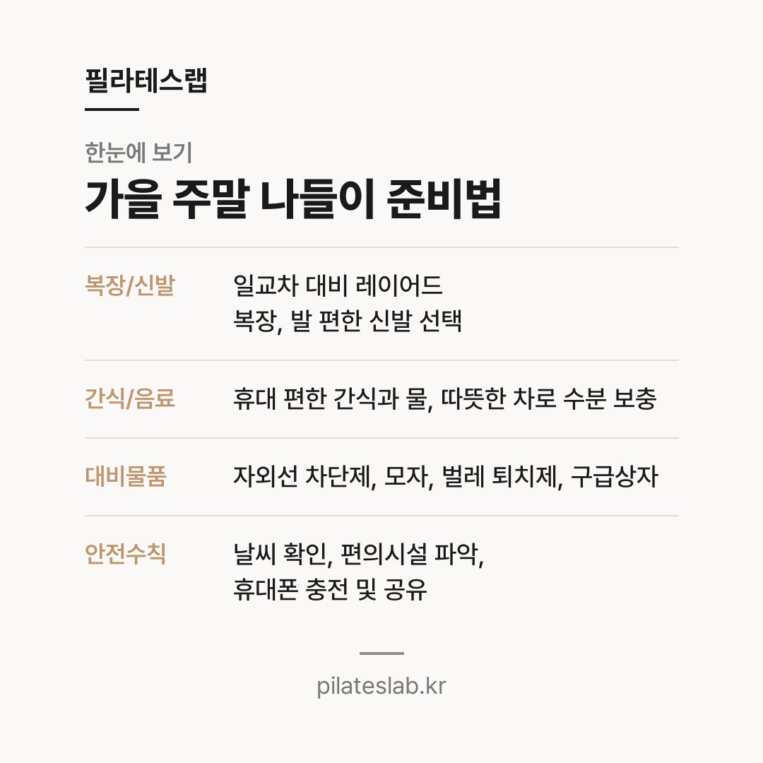 가을 주말 나들이 준비법 한눈에 보기