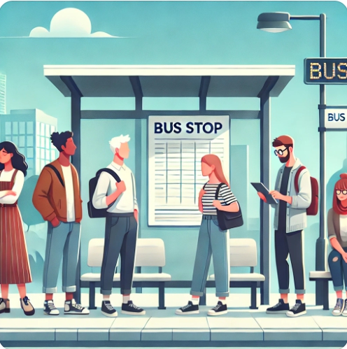버스를 기다리는 사람들을 표현한 이미지