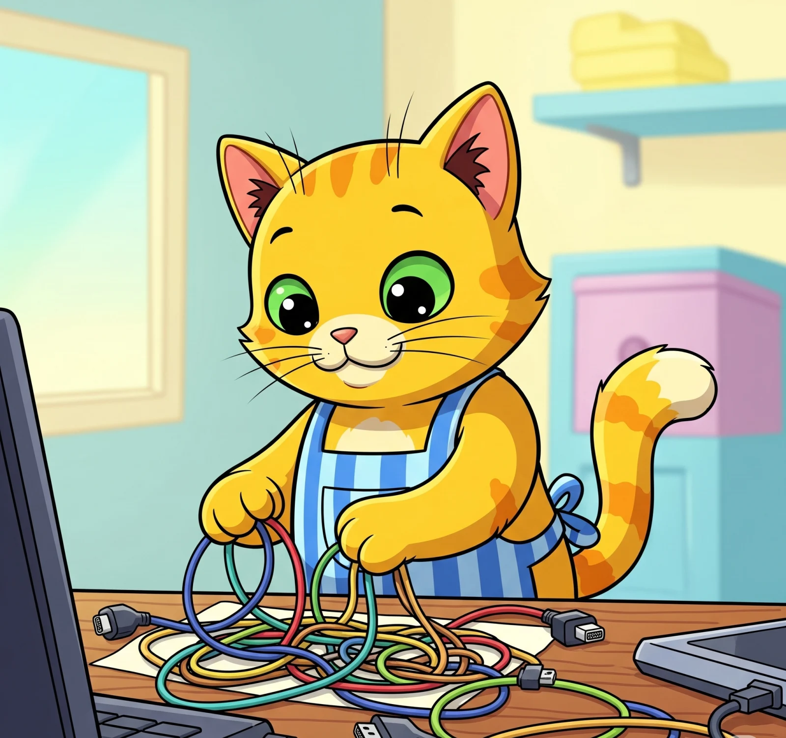 케이블 정리하는 고양이 그림, Cat picture organizing cables