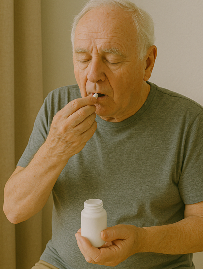 혈압약을 복용 중인 모습