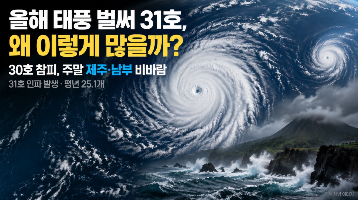 북서태평양의 두 태풍을 표현한 대표 이미지 (AI 생성 이미지)