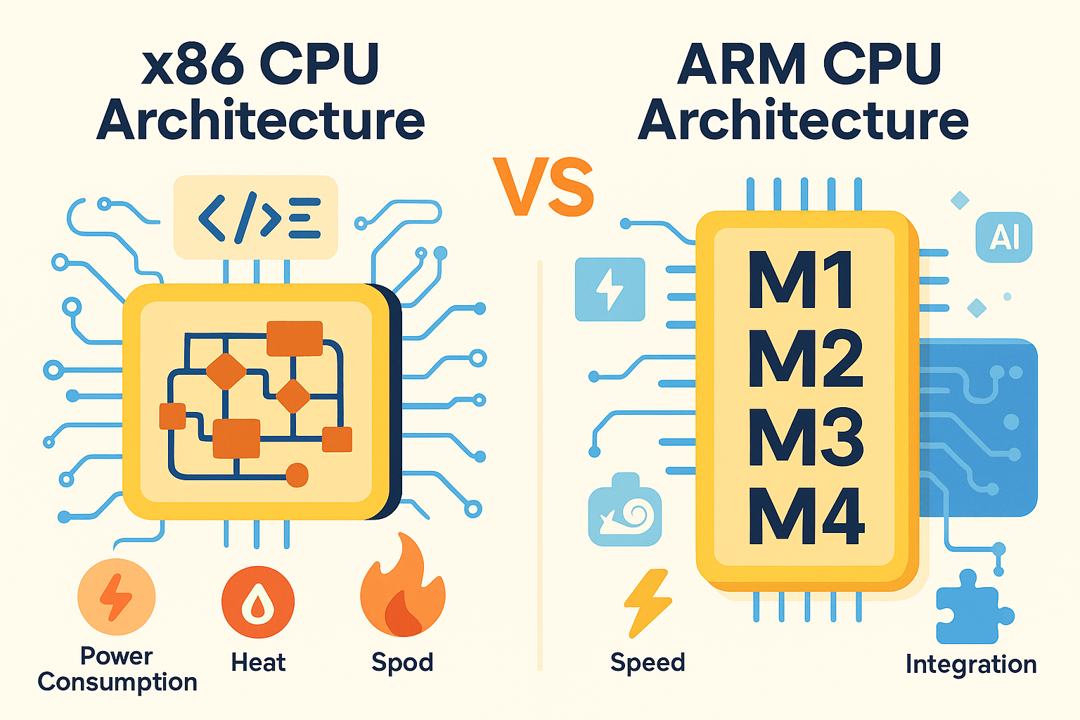 x86과 ARM 아키텍처 구조 비교 인포그래픽