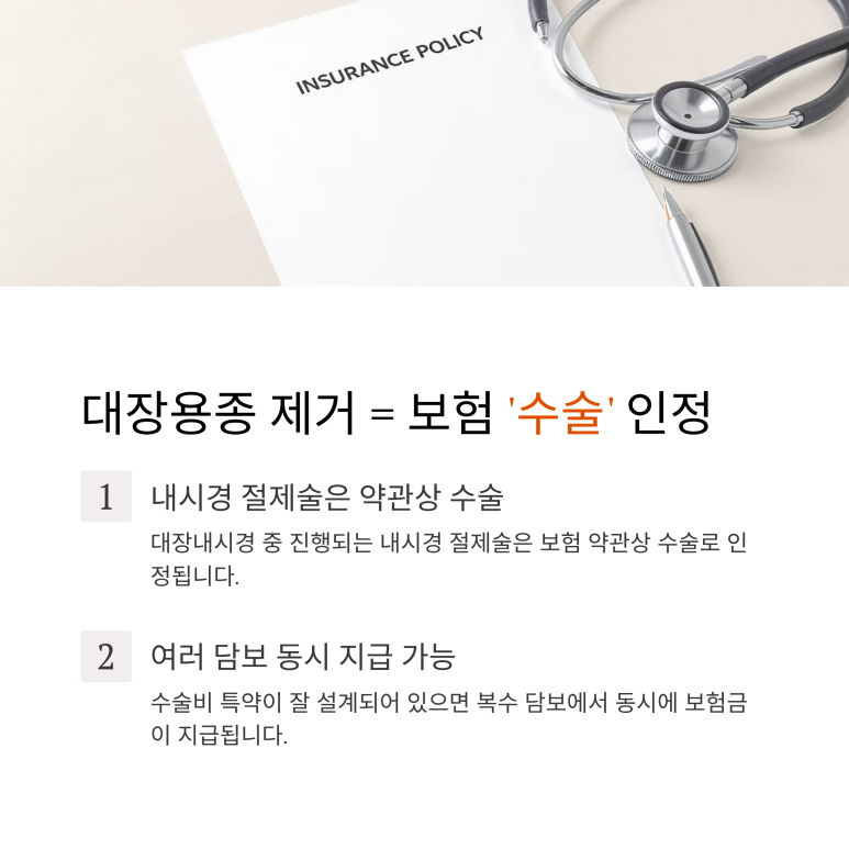 보험 약관상 내시경 절제술로 수술에 해당하는 대장용종 제거