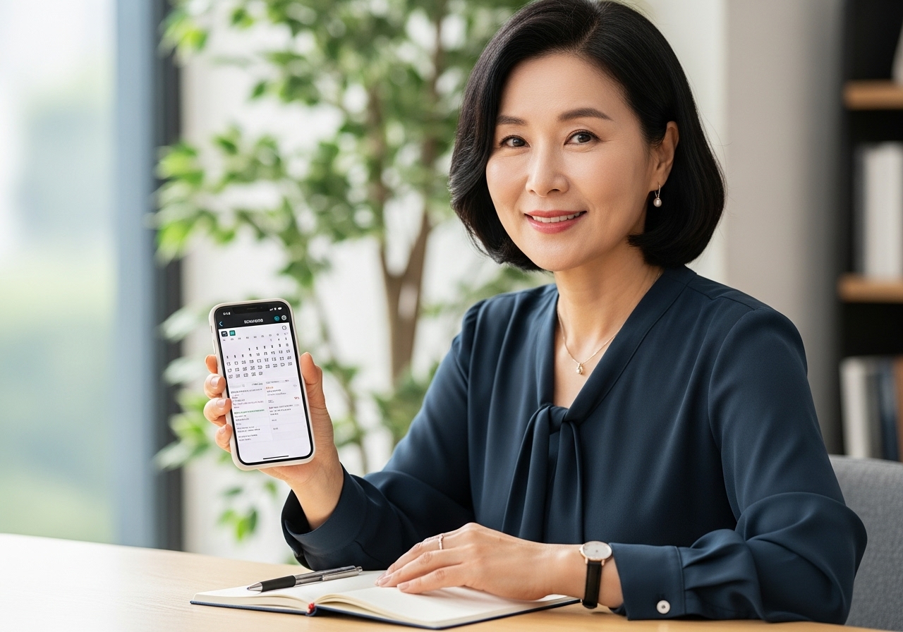 50대 여성 일정확인 스마트폰