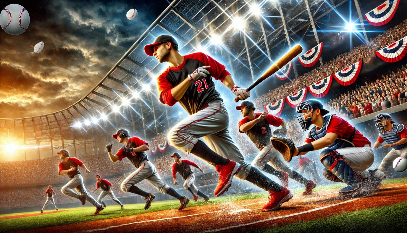 야구장에서 경기를 준비하는 야구 선수들