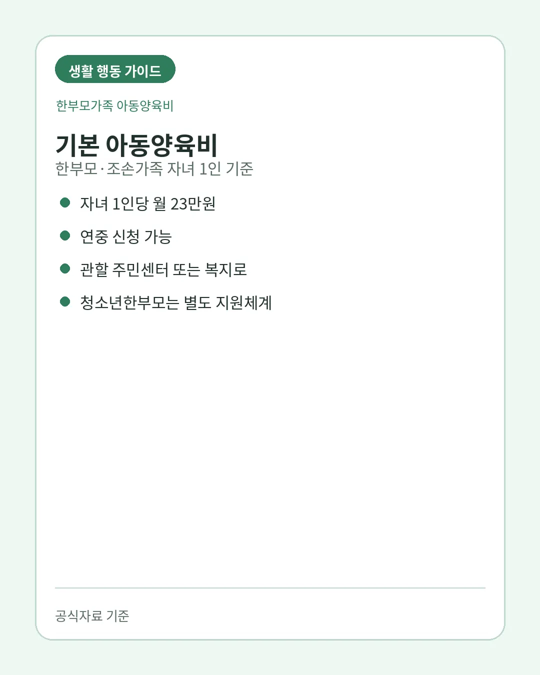 한부모가족 아동양육비 자녀 1인당 월 23만원