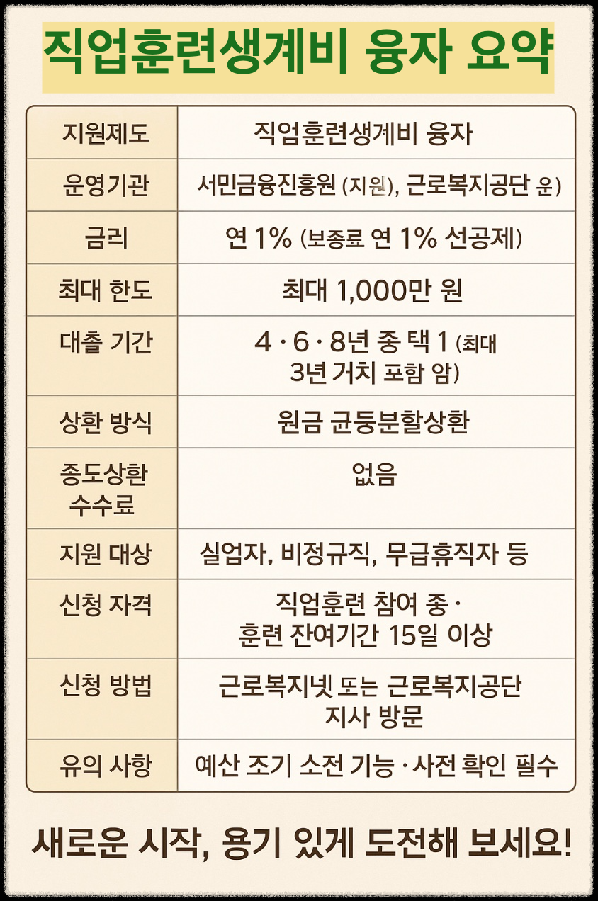 직업훈련생계비융자 간단 요약