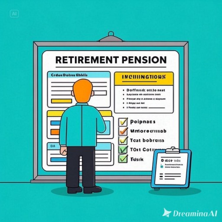 "근로자가 퇴직연금 서류를 확인하며 미소 짓는 장면. 배경에 ‘2025년 퇴직연금 의무화’ 텍스트와 금융 차트. 파란색과 금색 톤으로 안정과 희망 강조."