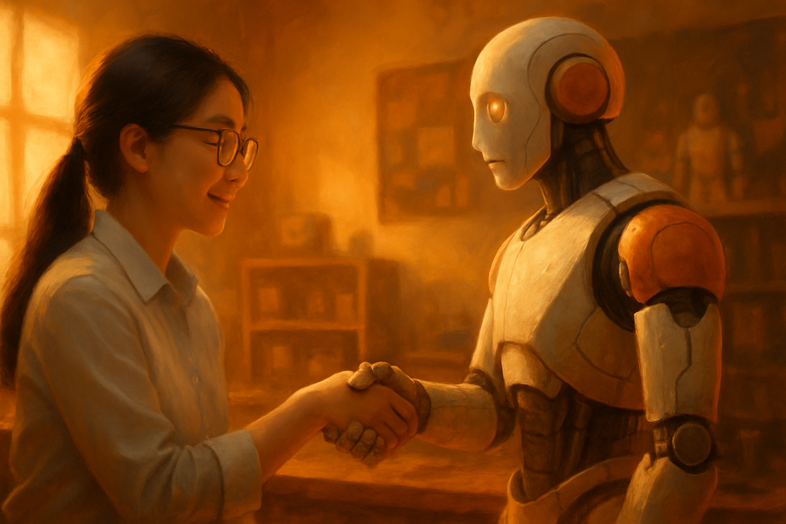 로봇과 인간이 악수하거나 교감하는 모습