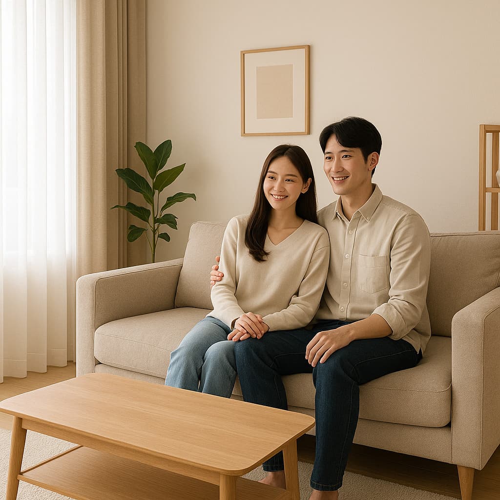 신혼부부가 거실에 있는 이미지