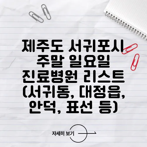 제주도 서귀포시 주말 일요일 진료병원 리스트 (서귀동, 대정읍, 안덕, 표선 등)