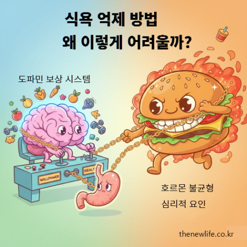 .도파민 보상 시스템과 호르몬 불균형으로 인해 식욕 억제가 힘들어지는 뇌와 위의 갈등