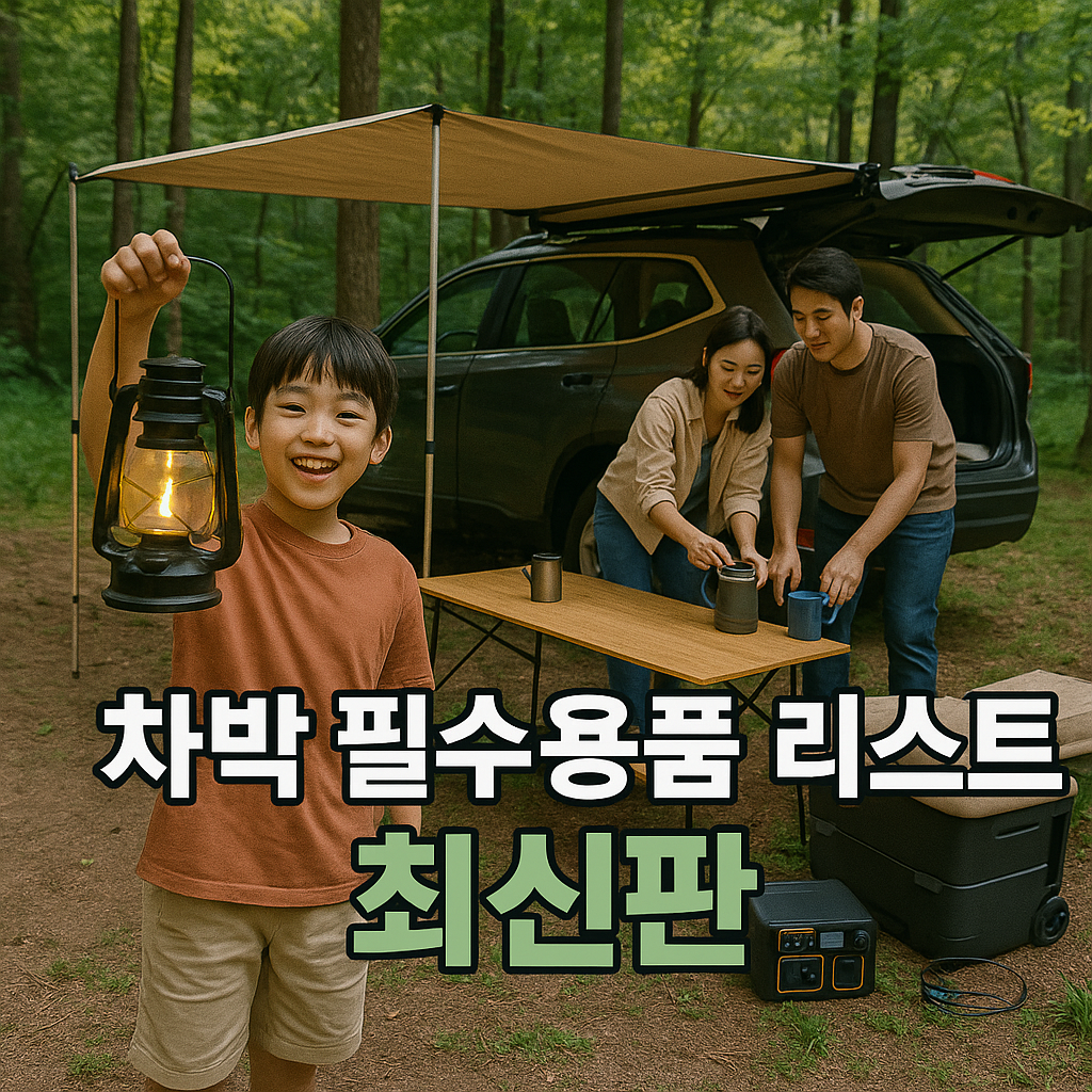 차박 필수용품을 준비하는 가족