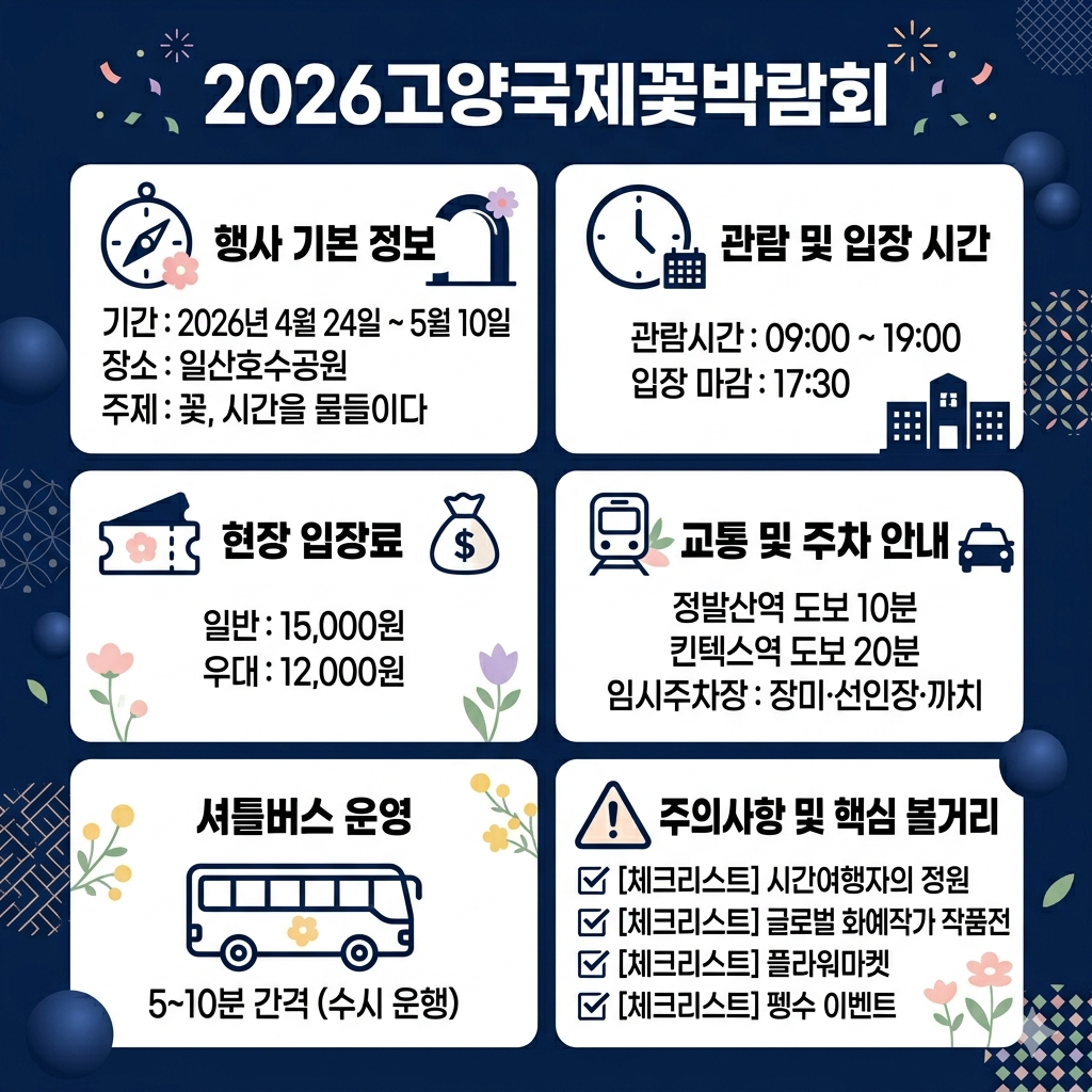 고양 꽃박람회 2026 일정, 입장료, 예매, 주차, 셔틀, 관람팁 인포그래픽