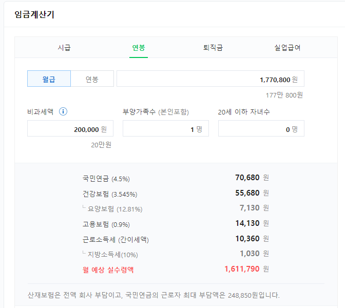 2023년 일반직 9급 공무원 1호봉 실수령액