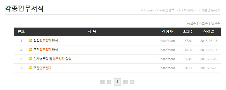 업무일지 검색 결과 목록