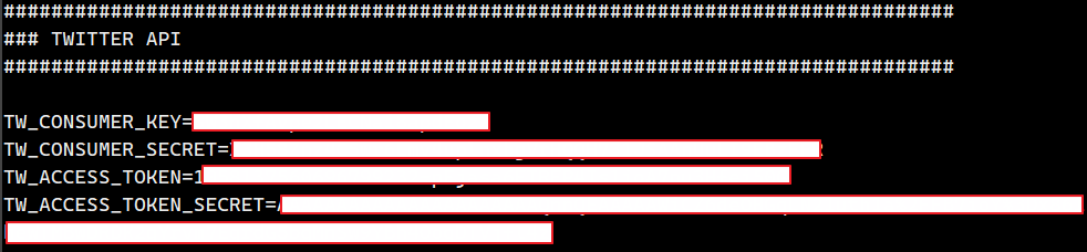 .env 파일에서 변경된 twitter API Key 입력 이미지입니다.
